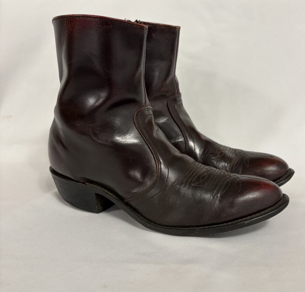 Vintage Wonder Walkers Mens 9.5 D Leather Western Boots USA Side Zip Oxblood